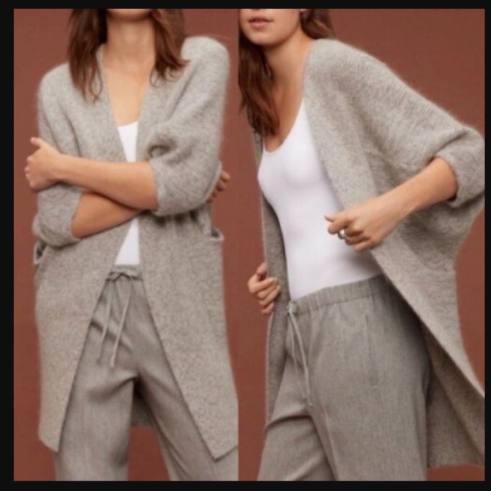 Italian Mohair blend Sweater, 58%Wool 14%Alpaca14%Mohair Open Front Cardigan S/M
